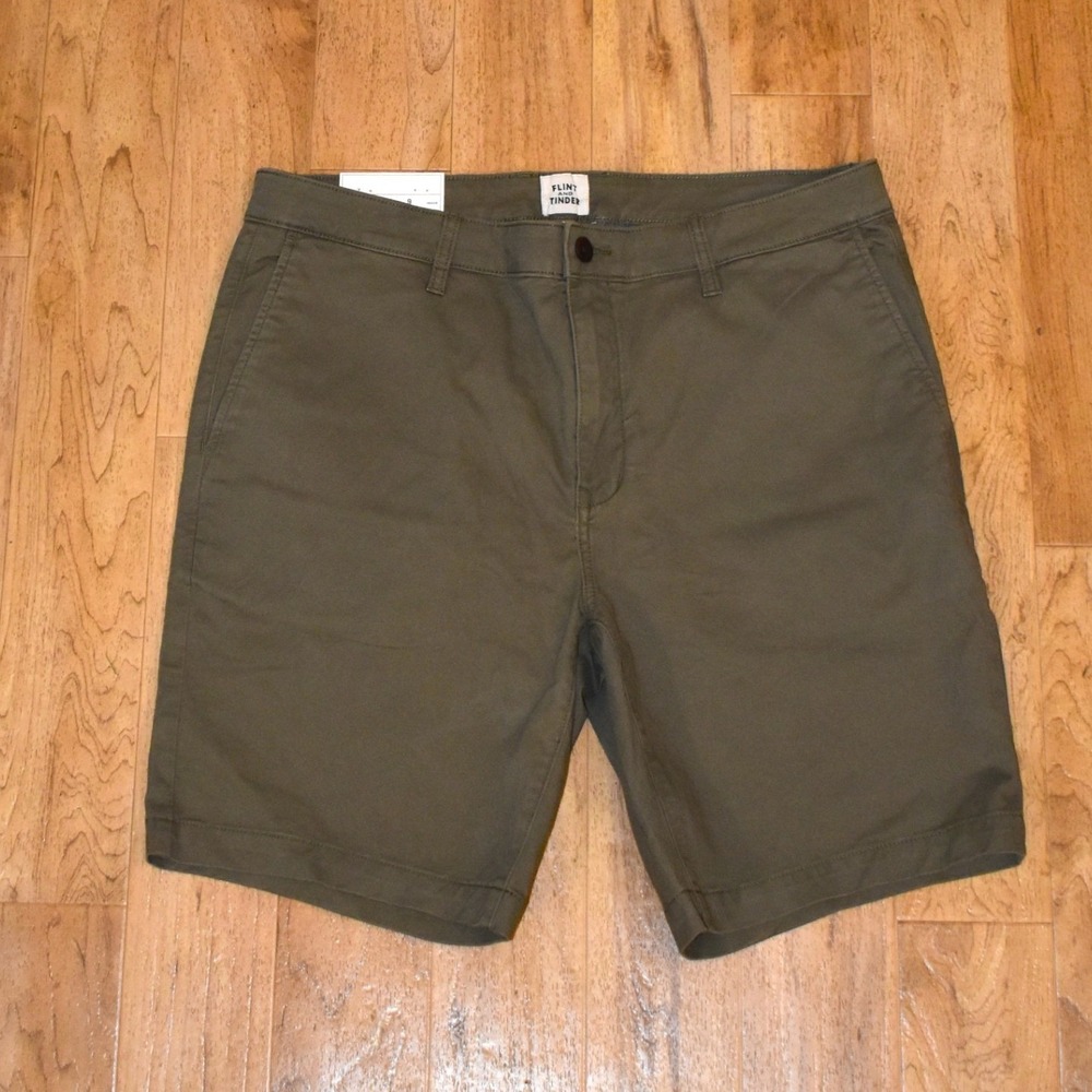Flint and Tinder 365 Shorts Mens 36 Olive Green New Huckberry Chino Twill
